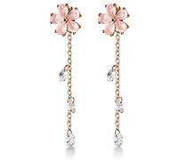 Delicados aretes colgantes de plata de ley 925 con diseño de flores de cerezo para mujeres y niñas, oro rosa, cristal de circonita cúbica, colgante, diseño de hojas de flores, aretes de oreja, bonitos