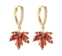 Delicados aretes de aro colgantes de hoja de arce con circonita cúbica y hojas de cristal, pequeños aros, joyería de moda, regalos para mujeres y niñas, mejores amigas, Metal, Circonia cúbica