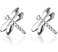 Delicados aretes de tuerca de plata de ley S925 con diseño de libélula para mujeres y niñas, minimalistas, lindos insectos, pequeños aretes de cartílago delicados, regalos hipoalergénicos, Oro blanco
