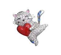 Delicados diseños felinos broche de aleación de gatos juguetones con dije de corazón versátil accesorio de moda regalo gato pin joyería, talla única, como se describe
