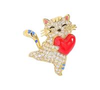 Delicados diseños felinos broche de aleación de gatos juguetones con dije de corazón versátil accesorio de moda regalo gato pin joyería, talla única, como se describe
