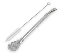 Delicatino - Bombilla para Mate de Acero Inoxidable - Diseño Cuchara 19 cm, Filtro Desmontable - Incluye Cepillo de Limpieza - Acero Natural