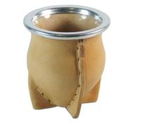 Delicatino - Mate de Vidrio Forrado en Cuero Marrón - Capacidad 250ml - Interior Higiénico No Requiere Curado - Diseño Artesanal Argentino