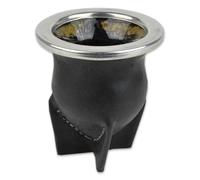 Delicatino - Mate de Vidrio Forrado en Cuero Negro - Mate Argentino Tradicional de Fácil Limpieza para Yerba Mate - No Necesita Curado - Capacidad 200-250 ml