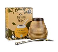 Delicatino - Set Mate Rústico Marrón - Incluye Yerba Orgánica 500g, Mate Cerámica Artesanal 350ml y Bombilla Pampa - Estilo Tradicional