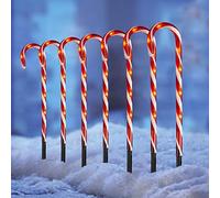 DELICHTER Cadena de luces LED de 8 bastones de caramelo Rojo y Blanco con luces cálidas blancas y 8 modos, alimentada por electricidad. Decoración de luces navideñas para exterior e interior