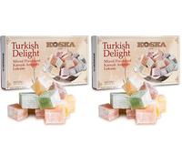 Delicias turcas con diferentes sabores 500 g I sabor a rosa, limón, naranja, menta | Confitería tradicional | Vegano | Halal | Kosher | caramelo blando Postre Lokum (Loukoumi) | (Paquete de 2)