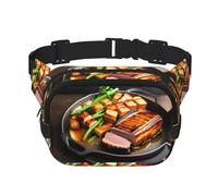 Deliciosa bolsa cruzada con estampado de carne a la parrilla, bolsa de cintura de senderismo, bolsa de hombro cuadrada de doble capa para viajes y fitness