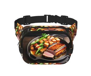 Deliciosa bolsa cruzada con estampado de carne a la parrilla, bolsa de cintura de senderismo, bolsa de hombro cuadrada de doble capa para viajes y fitness