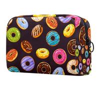 Deliciosa bolsa de cosméticos con diseño de dona de chocolate para mujer, bolsa organizadora de maquillaje grande con cremallera, multicolor, 18.5x7.5x13cm/7.3x3x5.1in, Neceser