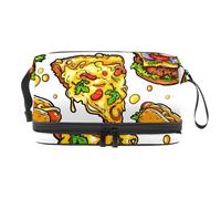 Deliciosa bolsa de cosméticos de doble capa para comida rápida para mujeres y niñas, neceser de viaje para maquillaje, práctica bolsa organizadora con compartimento para cepillos, multicolor, 27x15x14