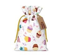 Deliciosa bolsa de regalo de lino con cordón con estampado de cupcakes para fiestas de Navidad, bolsas de regalo de vacaciones.