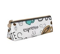 Delicioso estuche triangular de cuero con estampado de café, bolsa de papelería escolar, estuche para lápices para adolescentes