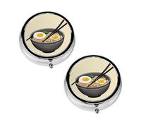 Delicioso pastillero con estampado de ramen dulce con 3 compartimentos, portátil para bolsillo o bolso, organizador de píldoras decorativo de metal, organizador de vitaminas, regalo único