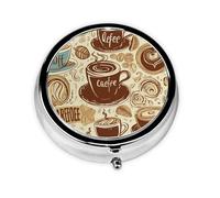 Delicioso pastillero redondo de metal con estampado de café para bolso, 3 compartimentos, bonito pastillero, organizador de pastillas, organizador de pastillas, organizador de medicamentos, pastillero
