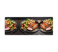 Delicioso patrón de carne a la parrilla teclado y alfombrilla de mouse de gran tamaño de 12 x 31.5 pulgadas, diseño de borde bloqueado, antideslizante y resistente al desgaste