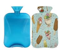 Delicioso patrón de helado botella de agua caliente con tapa, bolsa de agua caliente transparente de 2 l para compresas frías calientes, calentador de manos pies, alivio del dolor de cuello y hombros