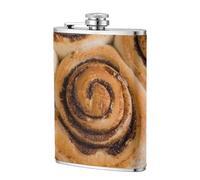Delicioso patrón de pan de rollos de canela,Frasco de acero inoxidable 304 de 8 oz con funda de cuero sintético, frasco de bolsillo para licor plano para exteriores