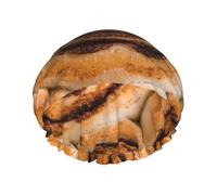 Delicioso patrón de pan de rollos de canela,Gorro de ducha, gorro de noche, gorro de baño elástico impermeable de doble capa, reutilizable para el cabello.