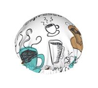 Delicious Coffee Print - Gorro de ducha reutilizable, doble capa, correa elástica ajustable, esencial para viajes duradero