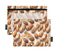 Delicious - Estuche para lápices con patrón de pan para carpeta de 3 anillas, bolsa para lápices con cremallera con ventana transparente para oficina, paquete de 2, multicolor, one sizex2, Estuche