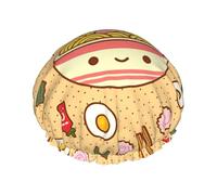 Delicious Sweet Ramen - Gorro de ducha con estampado de ramen, reutilizable, doble capa, transpirable, correa elástica ajustable, artículos esenciales de viaje duraderos