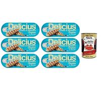 Delicius Filetti di Sgombro Grigliati al Naturale,6 filetes de caballa naturales a la parrilla, ricos en Omega 3, pescado azul de alta calidad, lata de 110 g + lata italiana Gourmet Polpa di Pomodoro