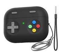 Delidigi Funda AirPods Pro 2 Diseño de Consola de Juegos de Mano Retro Funda Protectora de Silicona con Llavero de Cordón Compatible con AirPods Pro 2 Generacion 2022/2023 (USB-C) (Negro)
