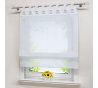 Delien Estor blanco con aspecto de lino, transparente, con trabillas en V, cortinas de color liso, 140 x 140 cm, 1 unidad