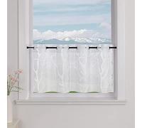 Delien Visillo de voile con ojales, cortina de estilo rústico para cocina, transparente, puertas cortas, moderna «ramita», pequeña ventana corta, 90 x 45 cm, color blanco