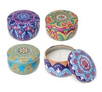 Deliex - 24 Velas perfumadas aromáticas. Velas ambientador decorativa y perfumada en latas 4 modelos. Detalles para invitados bodas (24 UNIDADES)