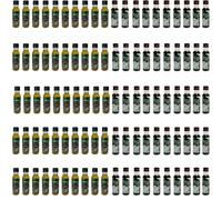 Deliex- Botellitas de aceite de oliva y vinagre mini. 100 Botellas miniaturas en pet de 25 ml, 50 de aceite de oliva virgen extra y 50 de vinagre viejo.