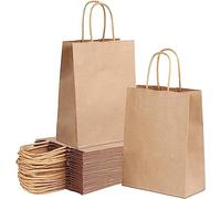 Deliex delicias de Extremadura. 40 Bolsas de papel kraf con asas para regalos. Bolsas para comercios, bolsas reutilizables para regalar (Marrón)