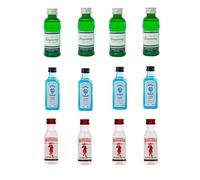 Deliex Delicias de Extremadura. Botellitas de Ginebra Miniatura 5 ombay Sapphire, Beefeater y Tanqueray - Pack de 12 Botellas (4 Bombay Sapphire, 4 Beefeater y 4 Tanqueray)