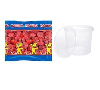 Deliex delicias de Extremadura. Discos Rojos Geles Haribo 2 kg - Cubo ADRI Grande con Tapa y Asa (Fresa)