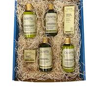 Deliex delicias de Extremadura Gran Regalo con cosmética ecológica 100%, champú, Crema para el Cuerpo, Gel, acondicionador capilar, y bálsamo para los Labios