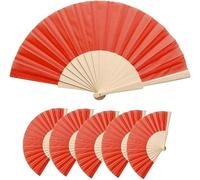 Deliex delicias de Extremadura. Lote 100 Abanicos de tela y madera en color rojo. Abanicos para invitadas en bodas, bautizos y comuniones, abnicos para fiestas de veranos (ROJOS, 100)