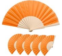 Deliex delicias de Extremadura. Lote 100 Abanicos de tela y madera en colores naranja. Abanicos para invitadas en bodas, bautizos y comuniones, abnicos para fiestas de veranos (NARANJAS, 100)