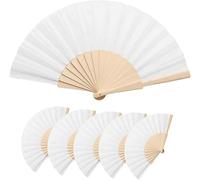 Deliex delicias de Extremadura. Lote 50 Abanicos de tela y madera en color blanco. Abanicos para invitadas en bodas, bautizos y comuniones, abnicos para fiestas de veranos (BLANCOS, 50)