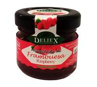 Deliex delicias de Extremadura. Mermelada pequeña sabor frambuesa. Miniaturas de mermeladas en cristal 30 gr para detalles a invitados en bodas, comuniones, bautizos (Frambuesa, 1 Tarro)