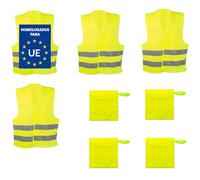 Deliex delicias de Extremadura Pack 4 Chalecos Reflectantes Amarillos Homologados y 4 Fundas - Talla única - Chaleco homologado DGT - Certificado ISO