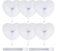 Deliex delicias de Extremadura. Pack 60 Pai pai corazon blanco para bodas. Abanicos pai pai de papel para invitados en fiestas de verano, para abanicar en los días de calor. (60)