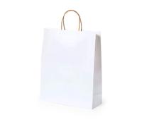 Deliex. Pack 60 Bolsas de papel kraf grandes de 32 x 39,5 x 12 cm con asas para regalos. Bolsas para comercios, bolsas reutilizables para ir a la compra (Blanca)