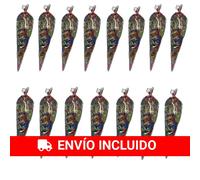 Deliex. Pack de 15 conos de Chuches para cumpleaños infantiles, bolsas conos con chuhes para regalar, golosinas variadas sin alérgenos (MONTADO, 15)