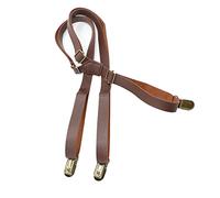 DELIGUO Tirantes para Hombres - 110 * 1.5Cm Y Espalda Grieta Cara Cuero Color Sólido Moda Unisex Tirantes, Ajustable 3 Clip Vintage Hombre Mujer Regalo,Marrón,1.5Cm