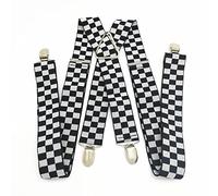 DELIGUO Tirantes para Hombres - Tirantes Ajustables A Cuadros Negros Y Blancos Hombre Mujer Correa Elástica Ancha De 3,5 Cm X Tirantes para Adultos Accesorios De 3 Tamaños,Black White,3.5Cmx100Cm