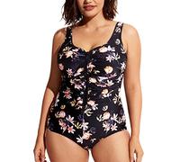 DELIMIRA - Bañador Cremallera Frontal Traje de Baño de Una Pieza para Mujer Flores en Plena floración 56