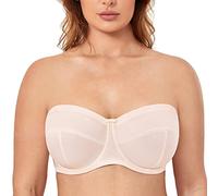 DELIMIRA - Sujetador Sin Tirantes con Aros Sin Relleno para Mujer Rosa Blanca 110C