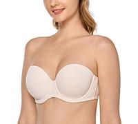 DELIMIRA Sujetador sin Tirantes con Aros Tallas Grandes Invisible Multiposicion para Mujer Rosa Blanca 115E
