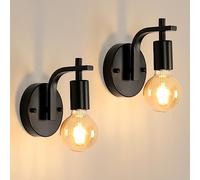 DELIPOP 2 Piezas Aplique pared Interior Vintage, Lámpara de Pared Retro Industrial, E27 Iluminación de Interior Luz de Pared Metal Negro para Dormitorio, Sala de Estar, Escaleras, Café